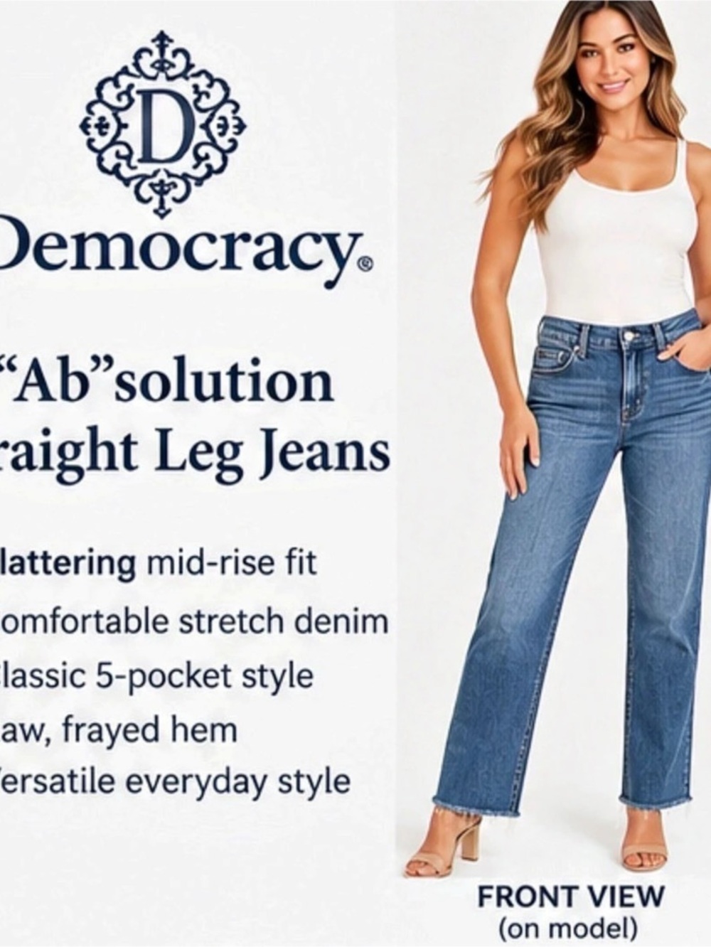 Democracy “Ab”solution Straight Leg Raw Hem Jeans Size 4 Medium Wash